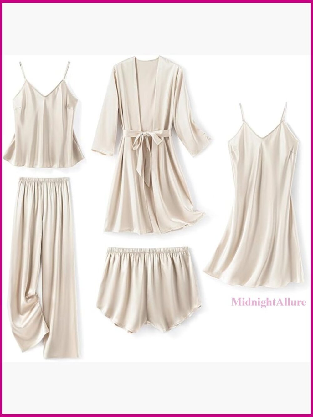 5-Piece Satin Pajama Set with Cami Shorts and Robe